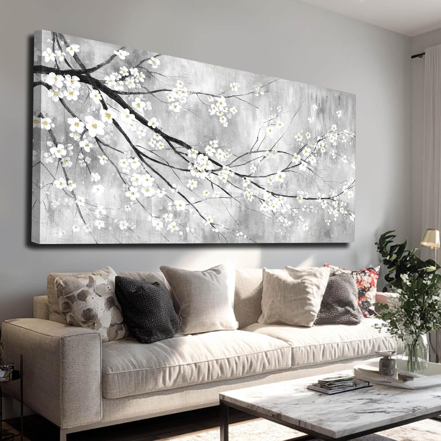 MLART99 Plum Blossom Decorative Floral Pictures Flower Prints Wall Art 24"x48" Botanical Poster for Bedroom Wall Decoration Living Room Pictures