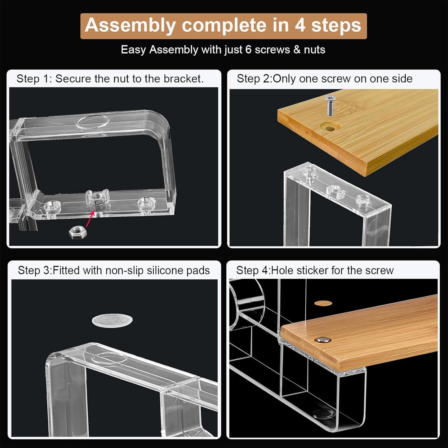 junyuan Spice Rack Organizer for Cabinet,3 Tier Spice Organization for Kitchen,Bathroom Organizers and Storage,Seasoning Countertop Shelf,Bamboo Display Shelves Racks,Clear 11.2"