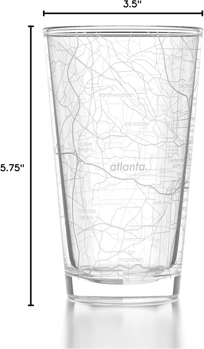 Well Told Engraved Atlanta Georgia Map Pint Glass, Etched Beer Gift (16 oz, Clear) City Map Pint, Custom City Glassware, Gifts For Beer Lovers
