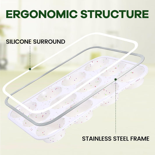 Muffin Pan - 12 Cups Silicone Muffin Pan Non-Stick Food Grade Silicone Cupcake Pan for Muffins,Tart, BPA Free - Standard Cup Size - Diameter 2.8" Depth 1.2" - 1 Piece Cream with Rainbow Dots