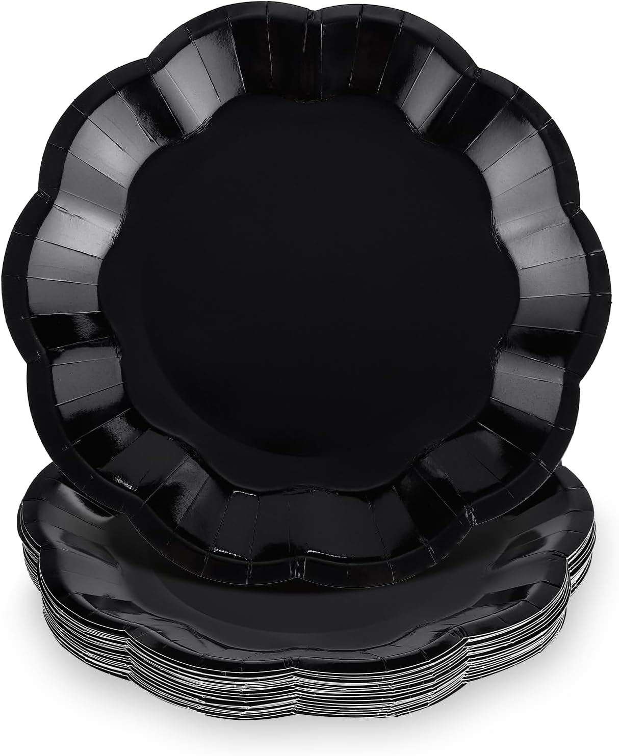 30pcs Black Halloween Paper Plates, 7 in Scalloped Halloween Party Plates Black Dessert Cake Plate Disposable Paper Plate for Wedding, Birthday, Holiday Party