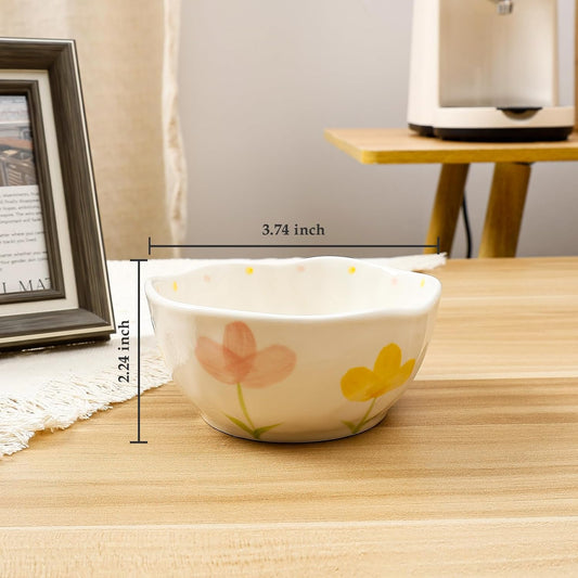 Koythin Ceramic Cereal Bowl, Cute Flowers Pattern Kitchen Bowls for Cereal, Salad, Pasta, Soup, Dessert, Serving, Home Decor, Microwave and Dishwasher Safe (Pink Yellow Tulip)