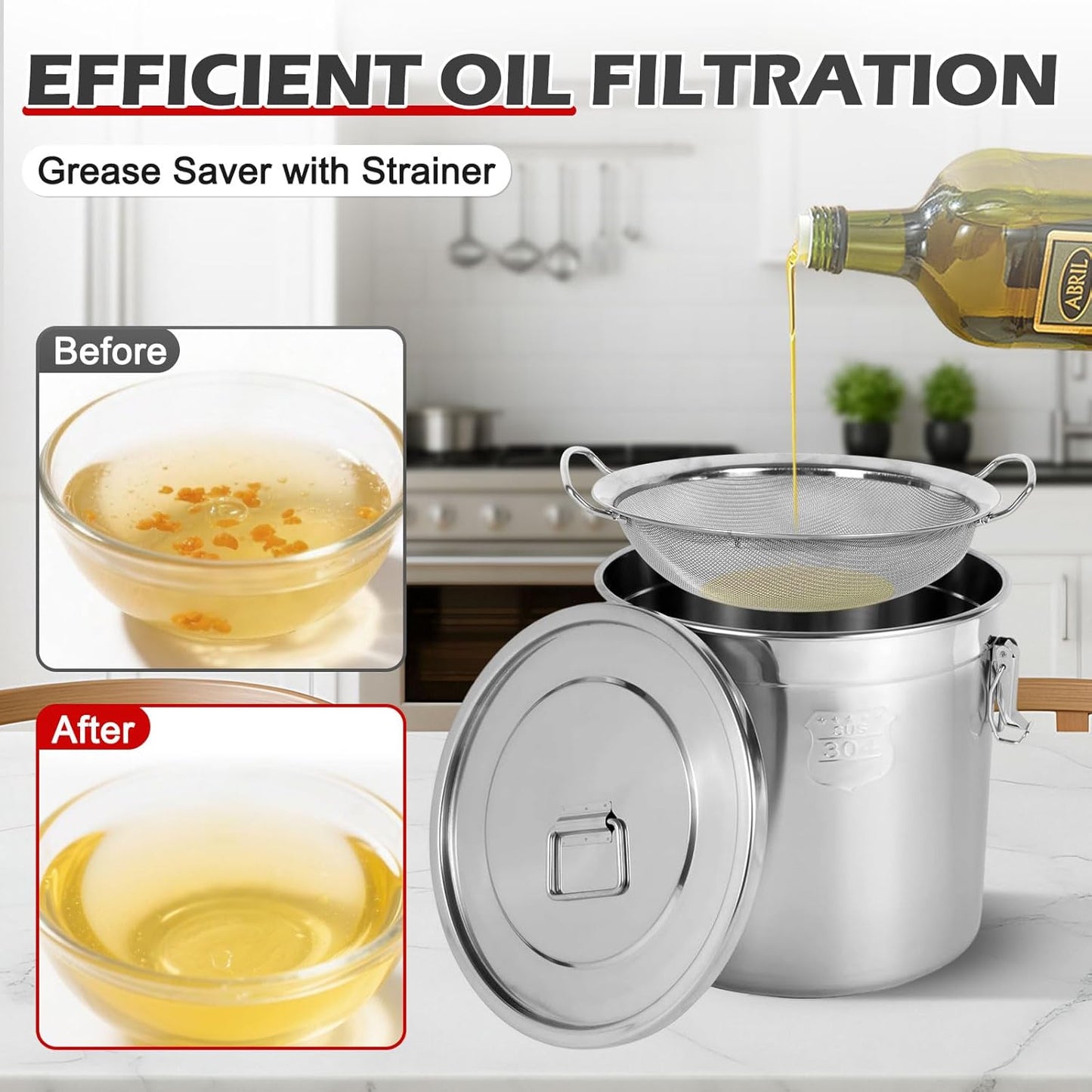 304 Stainless Steel Cooking Oil Storage Can 21 Gal Commercial Oil Container with Filter & Lid Metal Bucket Food Storage Containers Airtight for Rice Flour Grain Dog Food Coffee Bean, Silver