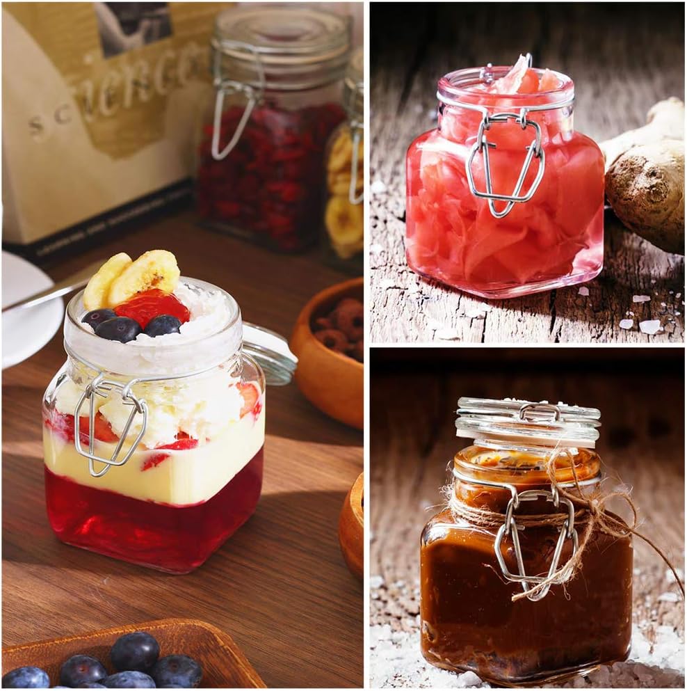 SPANLA Spice Jars, 24 Pack 4oz Small Glass Jars with Airtight Hinged Lid, With 24 Spice Labels & Silicone Funnels, Airtight Glass Jars for Spices, Condiments Herb Seasoning Art Craft Storage