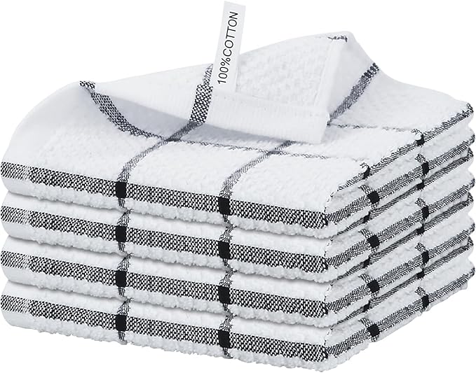 Nialnant 4 Pack Kitchen Dish Cloths,100% Cotton Dish Rags for Washing Dishes,Quick Drying Kitchen Towels,12x12 Inches,Black Plaid