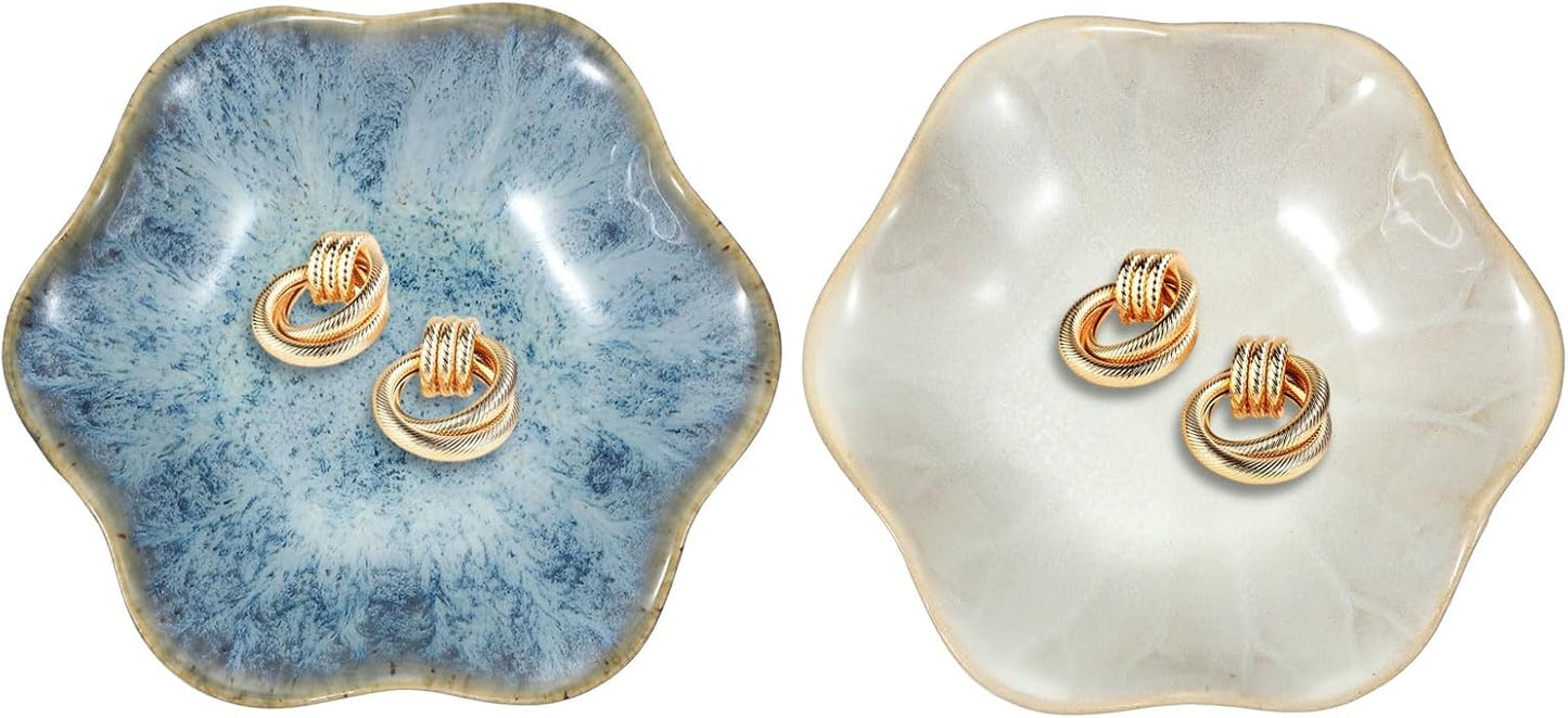 uxcell 2Pcs Ceramics Jewelry Plate, Lotus Leaf Shape Key Holder Bowl for Entryway Table Decor Small Ring Tray Dish Gift for Women Girlfriend, White/Cold Ash