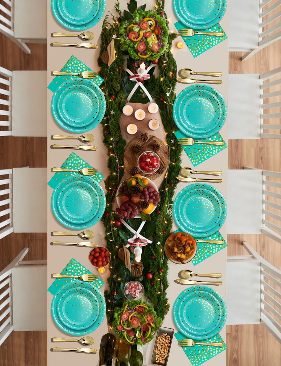 141 Pieces Blue Green and gold Party Supplies, Party Dinnerware Sets Include Paper Plates Napkins Cups Silverware, for Wedding Bridal Shower Engagement Birthday Parties Decoration -20 Serves