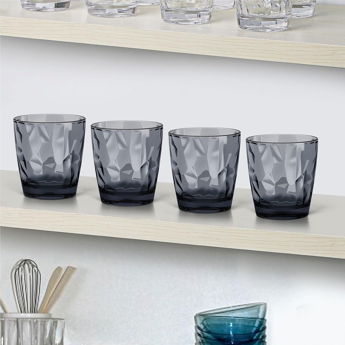 Topsky 10 oz Plastic Water Tumblers | Set of 4 Transparent Unbreakable Drinking Glasses Clear Acrylic Reusable Juice Wine Cups for Home Picnic Party, Dishwasher Safe, Stackable (Gray)
