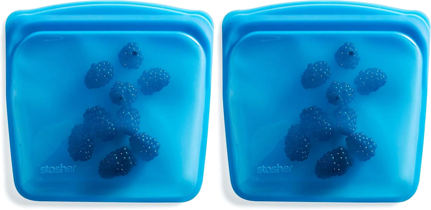 Stasher Premium Silicone Reusable Food Storage Sandwich Bag, Blueberry, Microwave, Sous Vide, Dishwasher, Oven and Freezer Safe, BPA Free, Leak-free, Eco-friendly, 28 Oz (Pack of 2)