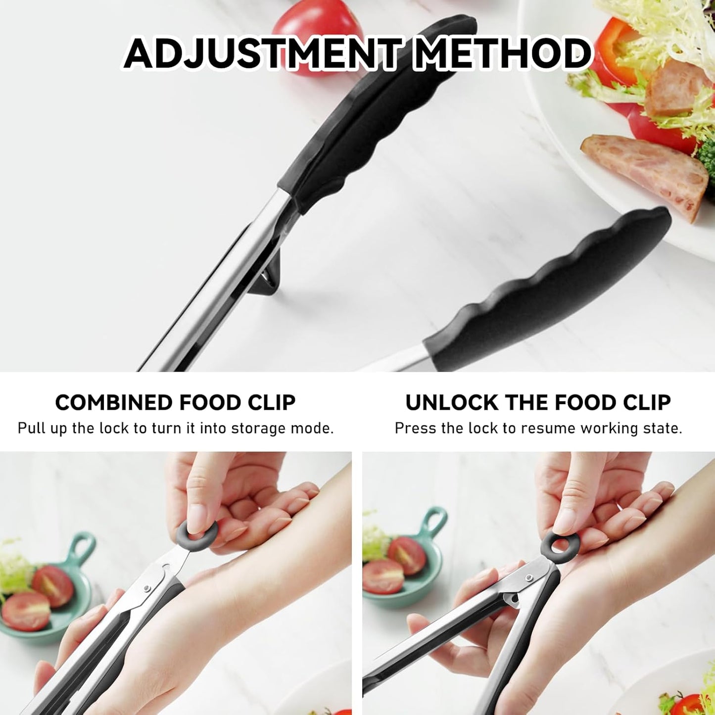 NileHome Tongs for Cooking, Professional Stainless Steel Cooking Tongs – Heat-Resistant for Grilling, BBQ, Serving Salad, Pasta, and Kitchen Use, Dishwasher Safe, Set of 9" 12", Black