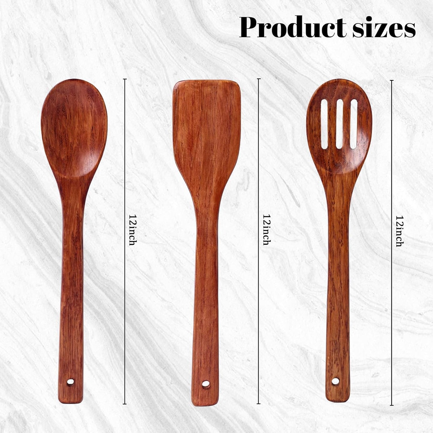 HANSGO Wooden Spoons for Cooking, 3PCS Wooden Kitchen Utensil Set, Wood Spatula Set for Stirring Frying Mixing Sauteing, Best Housewarming Gifts, 12inch