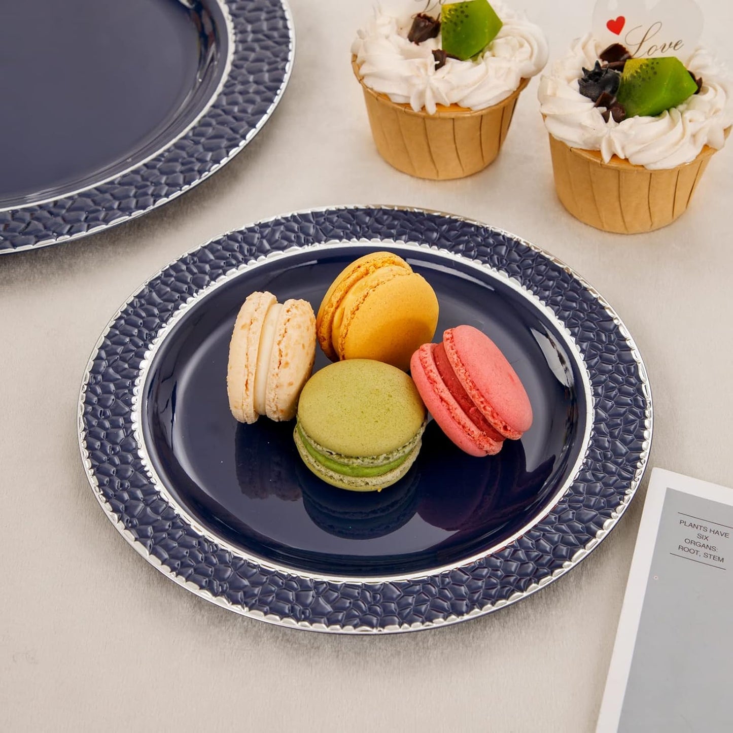 Ciaell 150 PCS Blue and Silver Plastic Plates - Blue Disposable Plate include 50 Plates, 25 Knives, 25 Forks, 25 Spoons, 25 Cups for Weddings & Party & Christmas