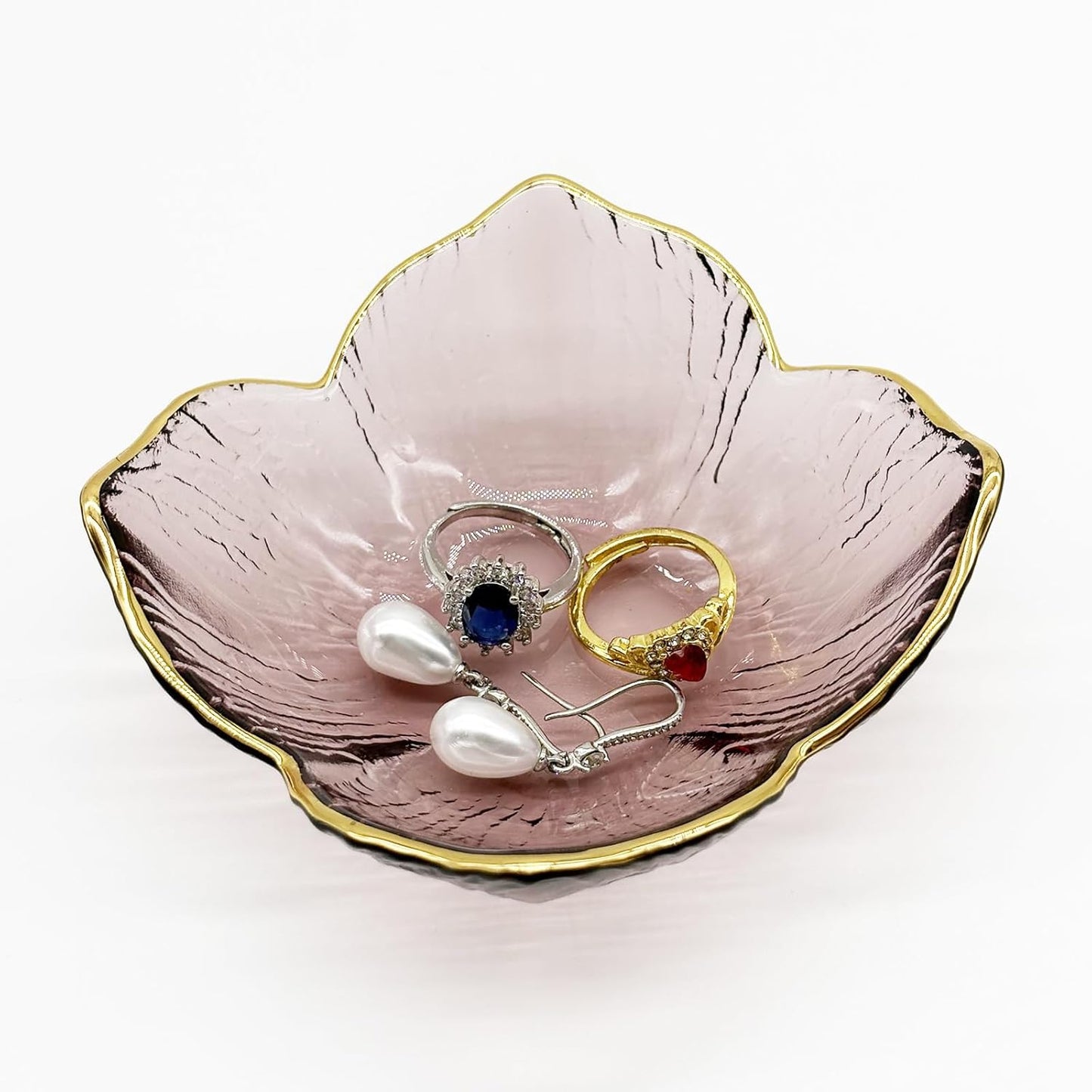 Small Flower Ring Dish Jewelry Tray, Pink Glass Jewelry Dish Tray, Nightstand Decor Jewlery Plate, Gifts for Mom, Crystal Ring Holder for Women, Bathroom Jewelry Bowl Trinket Tray Soap Dish