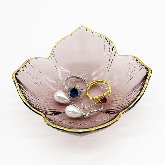 Small Flower Ring Dish Jewelry Tray, Pink Glass Jewelry Dish Tray, Nightstand Decor Jewlery Plate, Gifts for Mom, Crystal Ring Holder for Women, Bathroom Jewelry Bowl Trinket Tray Soap Dish