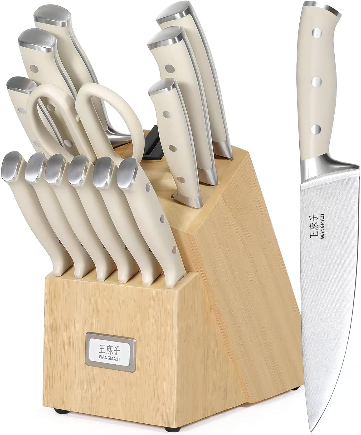Premium Knife Set,High Carbon Stainless Steel Forged,Sharp Knives Set for Kitchen,Triple-rivet Ergonomic Handle,Hundreds of Years of Masterful Craftmanship(Ivory,15PCS)