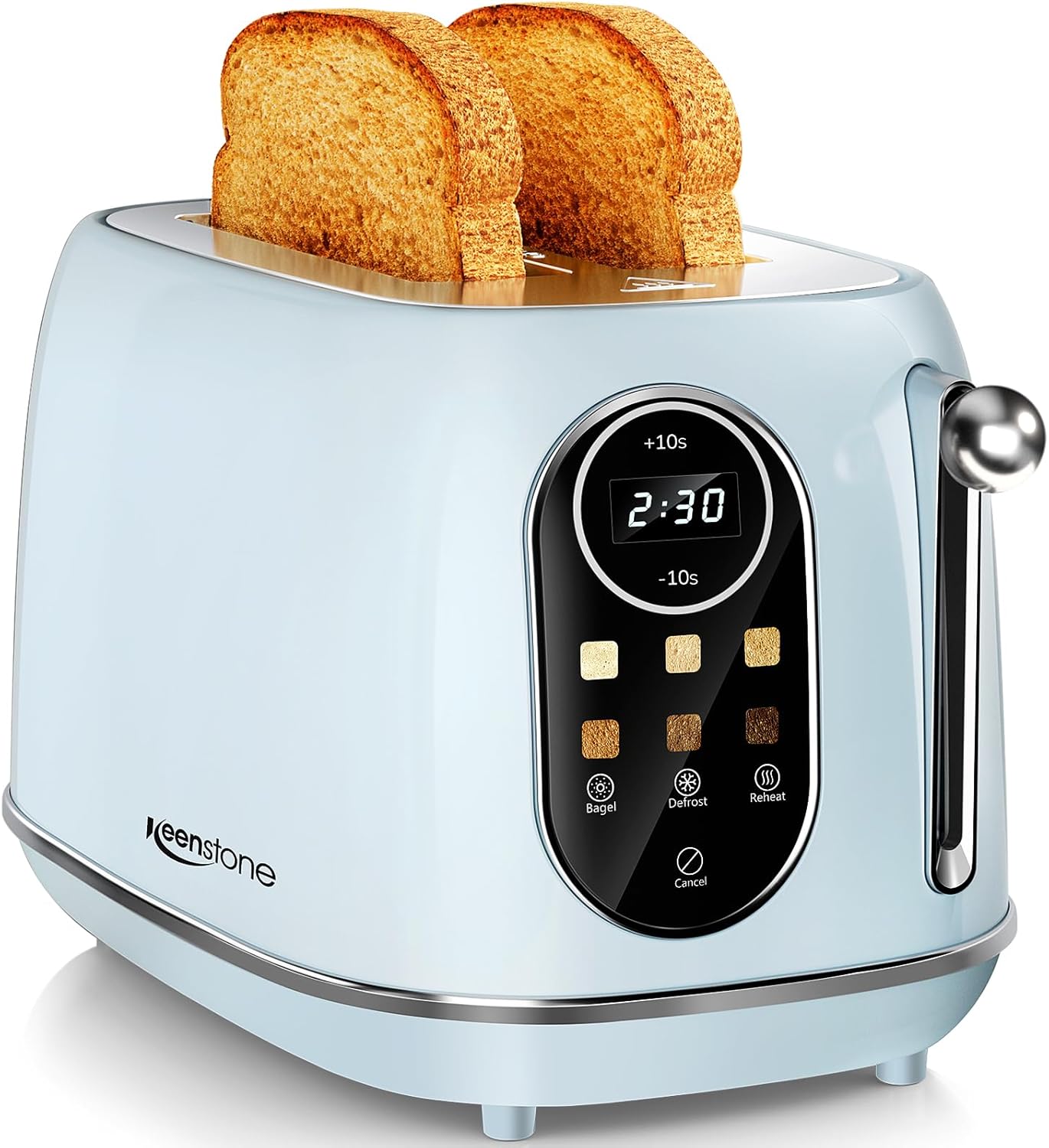 Keenstone Smart Touch Screen Toaster 2 Slice, Retro Wide Slot Stainless Steel Toaster with 6 Browning Levels, Reheat & Defrost, for Bagel, Toast, Bread, Removable Crumb Tray, Blue