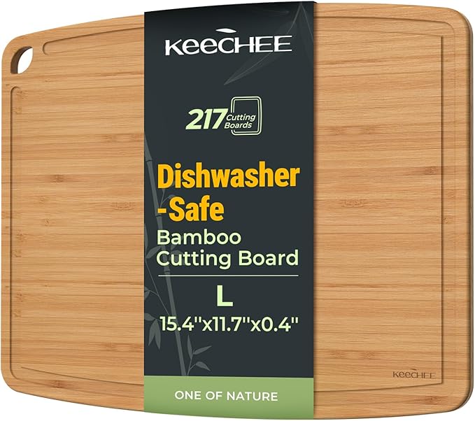 Dishwasher Safe Bamboo Cutting Boards 15.4x11.7in Heat-Resistant Chopping & Charcuterie Board with Juice Groove, Durable Lightweight Kitchen Essentials for Meat, Vegetables, Easy Clean