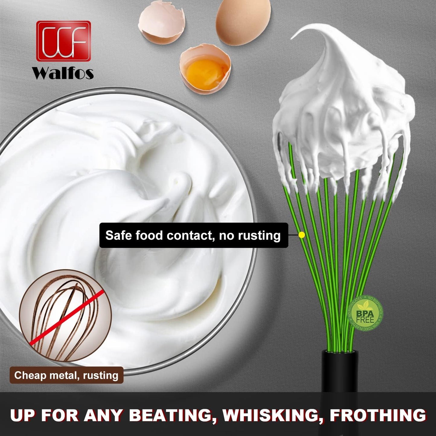 Walfos Silicone Whisk, Rubber Whisks for Cooking, Baking (11,9,8.5 inch) - Heat Resistant Kitchen Whisks for Non-stick Cookware, Balloon Egg Beater Perfect for Blending, Whisking, Beating, Frothing