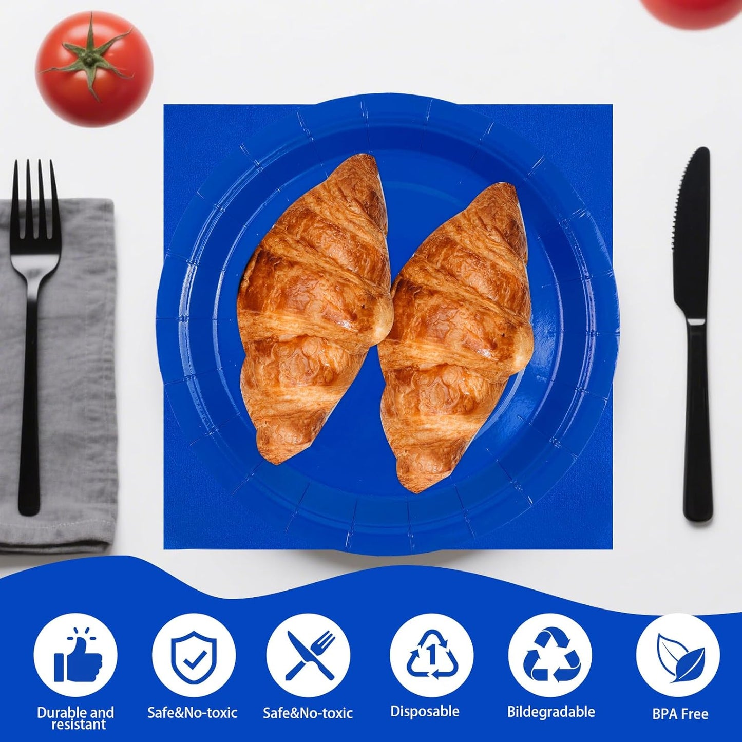 50PCS Blue Paper Plates and Napkins Party Supplies, 7Inch Blue Party Dessert Plates Disposable Tableware Set for Wedding Birthday Bridal Shower Baby Shower Decorations