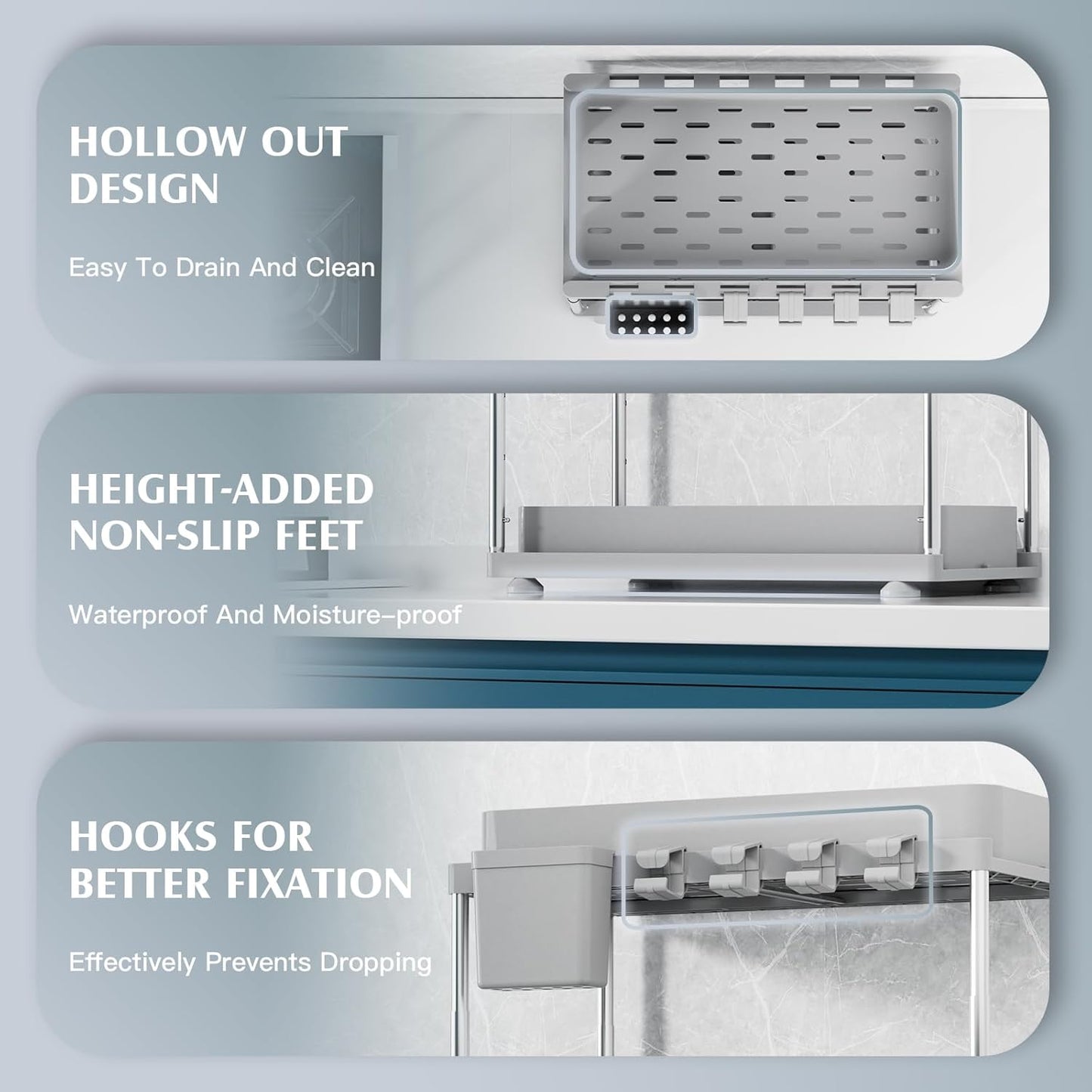 2 Pack Adjustable Gray Under Sink Organizers, 2 Tier Pull Out Storage, Kitchen Bathroom Office Laundry Room Living Room