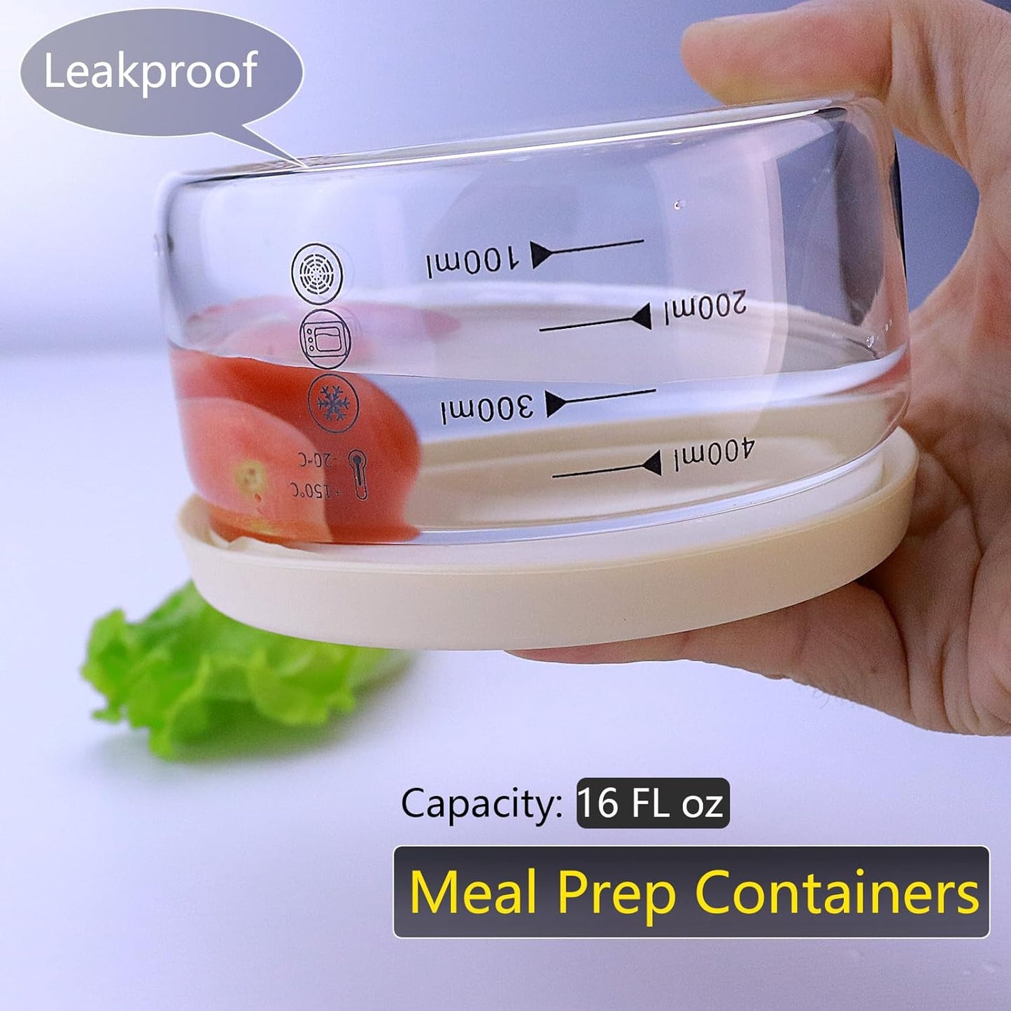 16 oz Glass Food Storage Containers - Clear, Meal Prep Containers, Freeze Bowls, Microwave Safe (2pcs)