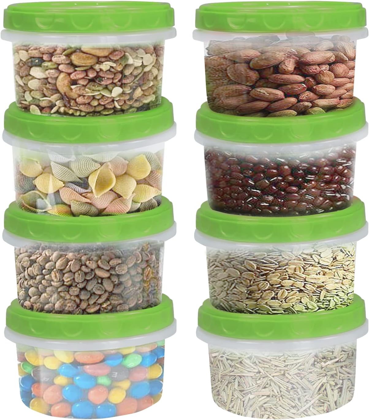8 Ounce reuseable small plastic freezer storage container jars with screw lid for food snacks lunch(8Pcs, Green)