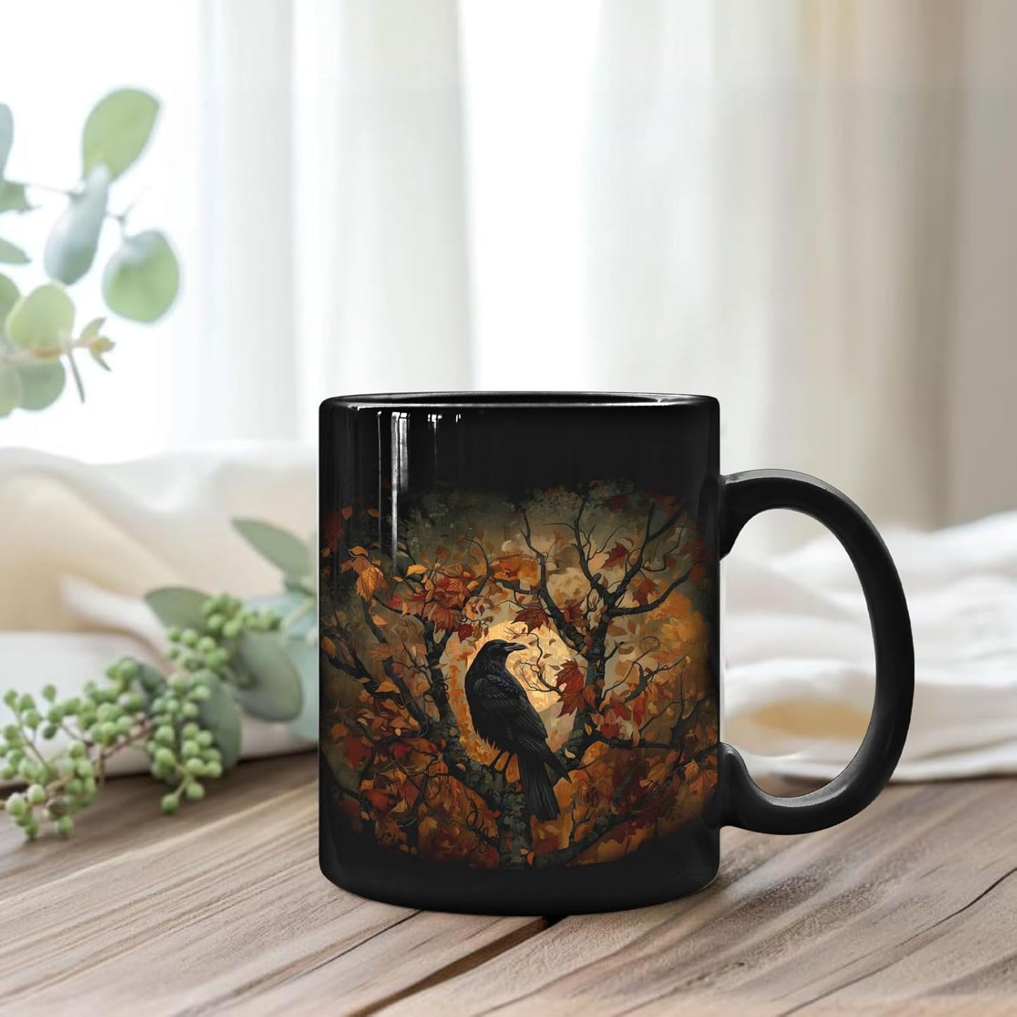 Raven Decor, Crow Decor, Gothic Mug Gifts for Women, Gothic Decor for Bedroom, Halloween Gifts for Women, Black Halloween Mugs, Fall Ceramic Coffee Mug 11 Oz