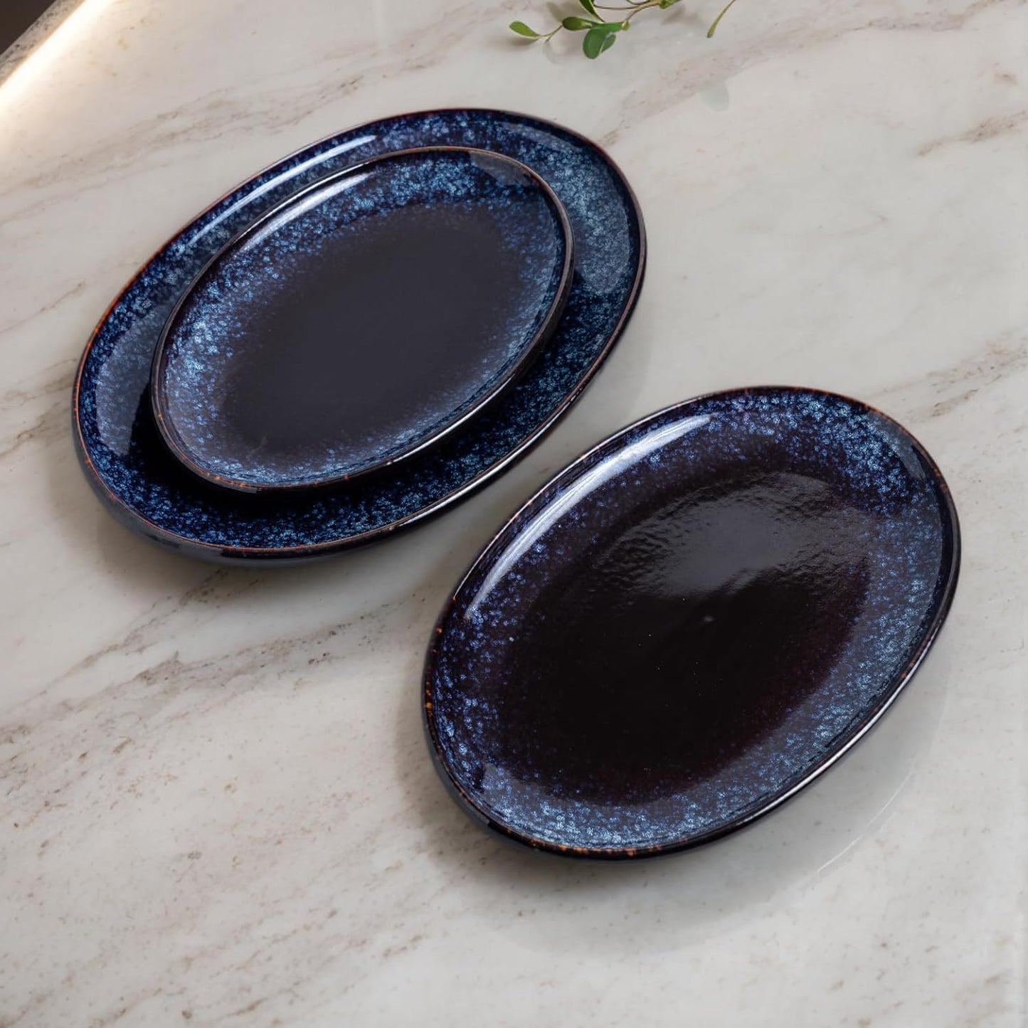 Ceramic Large Serving Platters- Set of 3 Oval Platters for Entertaining. Modern Kitchen Dishes for Dinner, Fruit, Salad, Turkey.Oven, Dishwasher Safe, 15.75"/13.75"/12",Speckled Bluish Purple