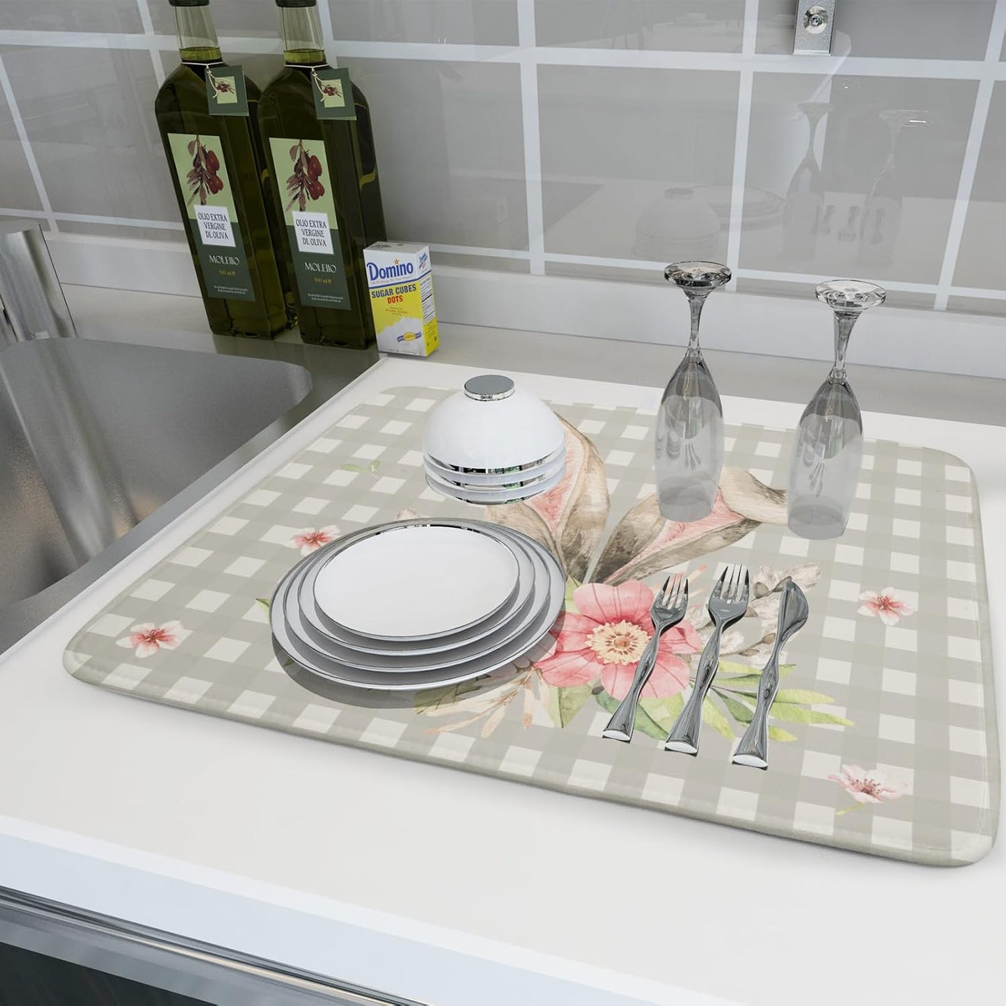 Spring Easter Dish Drying Mats for Kitchen Counter 18×24 Inch Cute Bunny Flowers Large Microfiber Drying Mat Kitchen Accessories Dish Rack Mat Drainer Pad Washable Absorbent