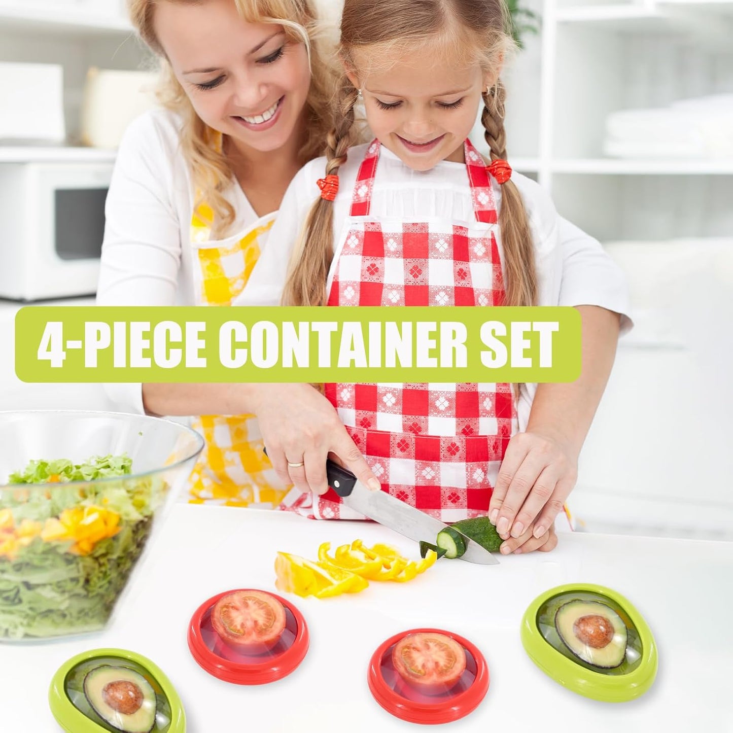 4-Piece Reusable Silicone Food Storage Containers Set (2 Avocado + 2 Tomato) - Airtight Silicone Vegetable Storage for Freshness, Kitchen Containers