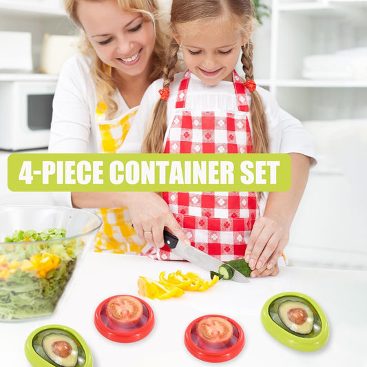 4-Piece Reusable Silicone Food Storage Containers Set (2 Avocado + 2 Tomato) - Airtight Silicone Vegetable Storage for Freshness, Kitchen Containers