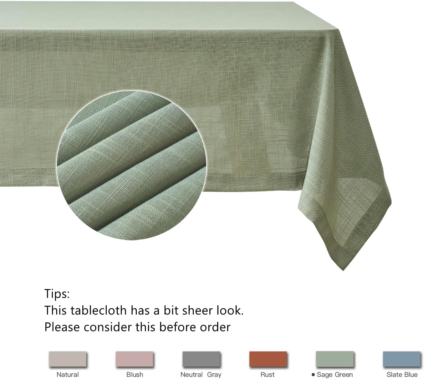maxmill Lux Faux Linen Tablecloth with Slubby Textured Weaves Wrinkle Free Anti-Shrink Soft Table Cloth for Kitchen Dining Tabletop for Outdoor and Indoor Use Rectangle 60 x 84 Inch Sage Green