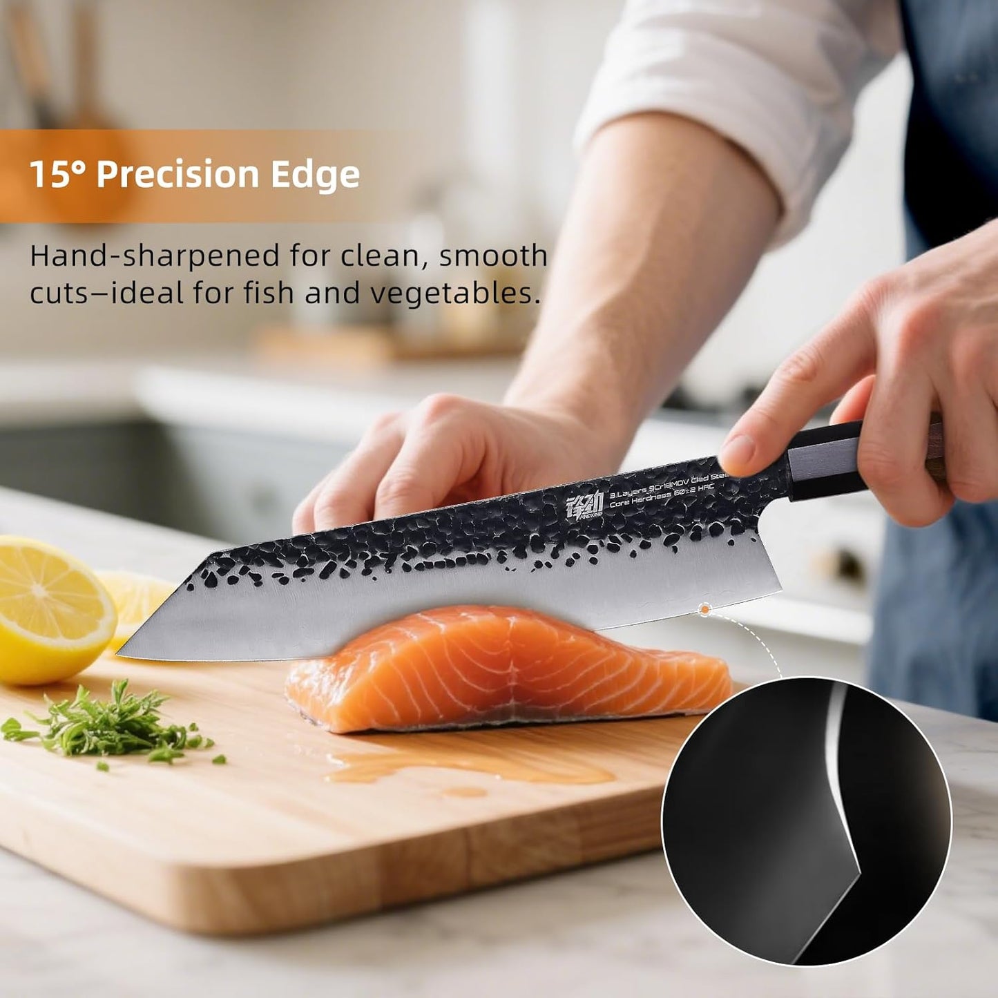 FINDKING Dynasty Series Japanese Kiritsuke Knife, Multi-Purpose Gyuto Chef knife, 9Cr18MoV High Carbon Steel Blade, African Rosewood Octagonal Handle, for Meat, Fruits, Vegetables,9 Inches