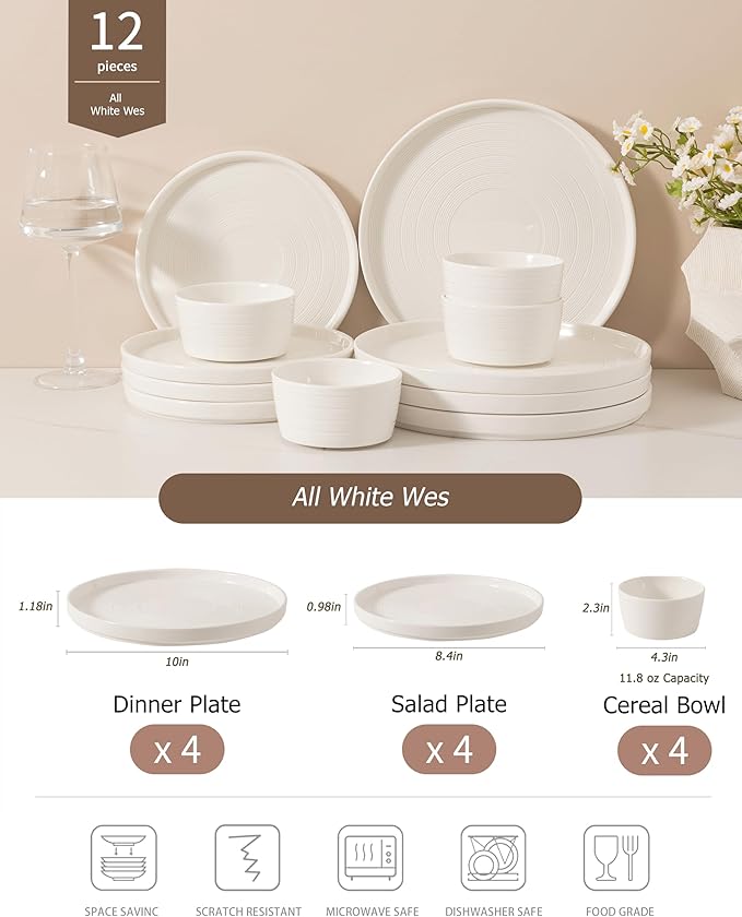 Dinnerware sets plates and bowls sets modern plates stoneware dinnerware set Plates and Bowls Set for 4, 12 Pieces Dishes,Microwave and Dishwasher Safe Tableware (style - 1, 4 - Set (12pcs))