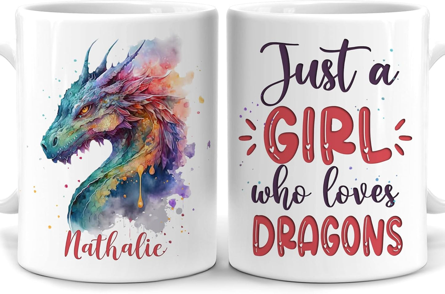 Hyturtle Personalized Gifts Dragon Lover - Just A Girl Who Loves Dragons Custom Name Ceramic Coffee Mug Cup 11oz - Idea Cute Animal Lover Gifts For Women, Girl kid Daughter On Birthday, Christmas