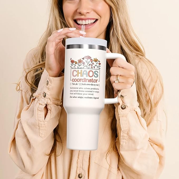 Chaos Coordinator Gifts, Christmas Thank You Gifts for Women, 40 OZ Tumbler Office Gift for Coworker Employee Manager Boss Lady Teacher Nurse Appreciation Retirement Birthday Gift, Insulated Cup