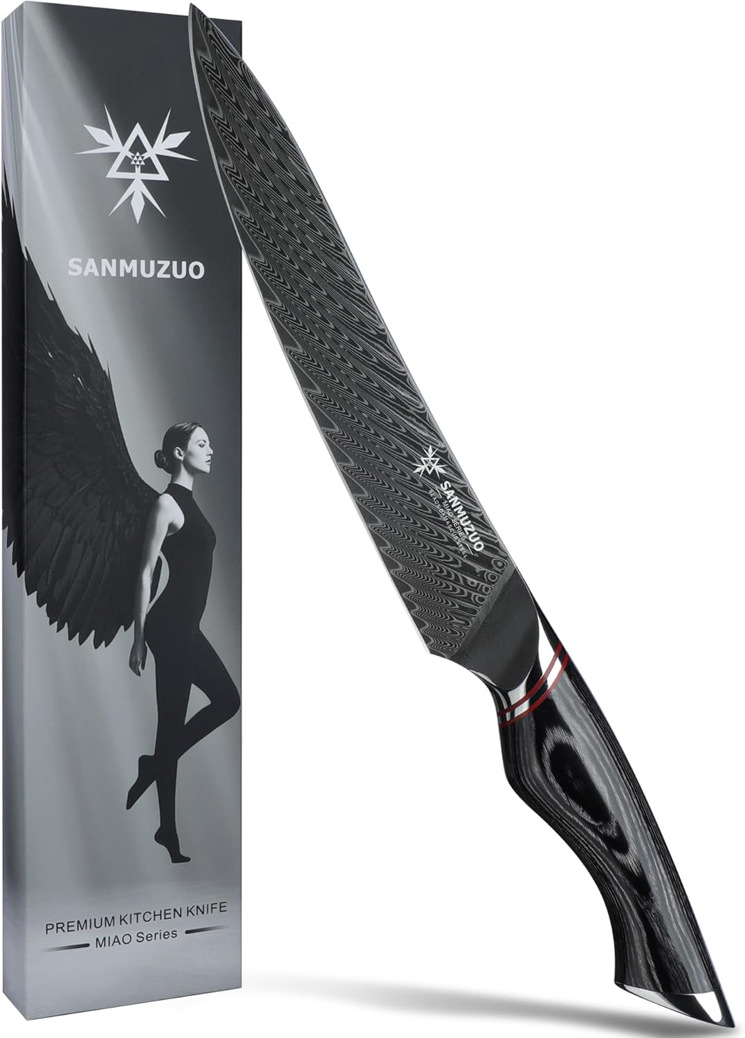 8 Inch Carving Knife, Slicing Knife - Black Damascus Steel with Ergonomic Handle - MIAO Series