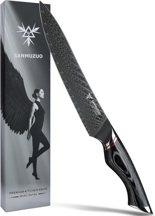 8 Inch Carving Knife, Slicing Knife - Black Damascus Steel with Ergonomic Handle - MIAO Series