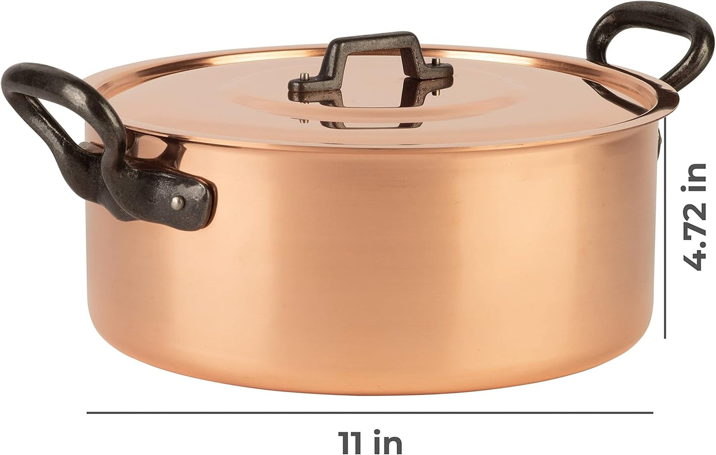 Cuisine Romefort | tinned copper pot with cast iron handles and lid | traditional stockpot made of solid copper | stewpot from France ideal for soups and stews 7.4 qt