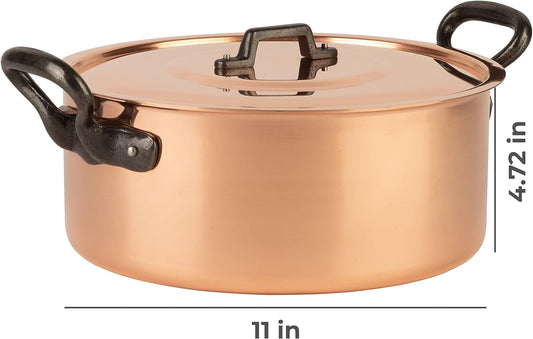 Cuisine Romefort | tinned copper pot with cast iron handles and lid | traditional stockpot made of solid copper | stewpot from France ideal for soups and stews 7.4 qt