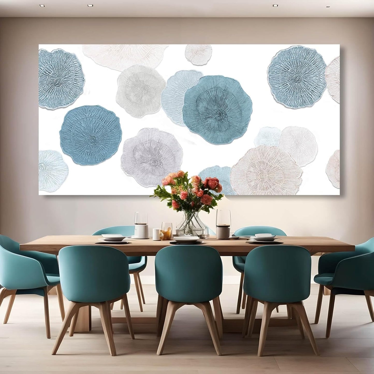 VAYIMDH Canvas Art Light Blue Pictures Wall Decor Grey and Blue Abstract Floral Wall Art Minimalist Poster for Living Room 29"x 58" Office Aesthetic