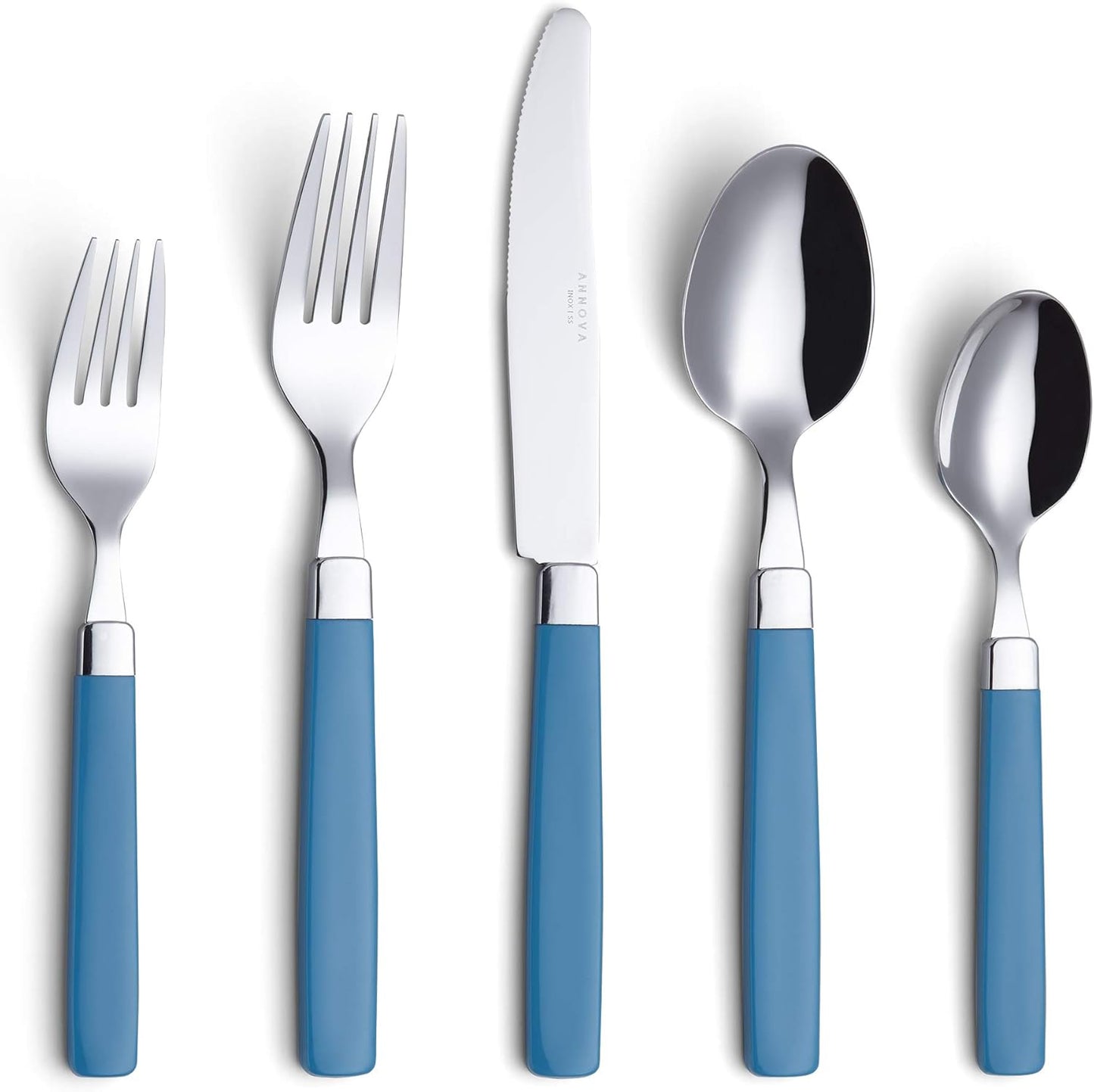 ANNOVA Silverware Set Stainless Steel Colorful Tableware Kitchen Flatware Set Utensils, Includes Dinner Knives, Forks, Spoons, Salad Forks & Dessert Spoons (Blue, 20 Pieces)