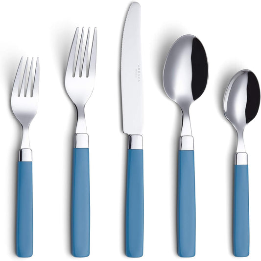 ANNOVA Silverware Set Stainless Steel Colorful Tableware Kitchen Flatware Set Utensils, Includes Dinner Knives, Forks, Spoons, Salad Forks & Dessert Spoons (Blue, 20 Pieces)