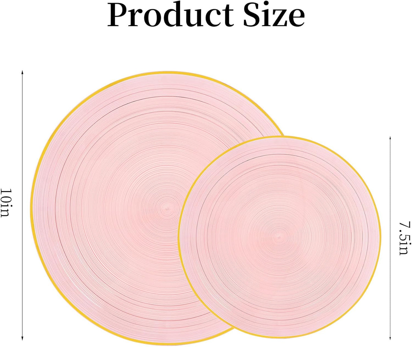 120PCS Pink Plastic Plates with Gold Rim, Heavy Duty Disposable Plates, Elegant and Fancy 60 Dinner and 60 Dessert Plates for Party and Wedding