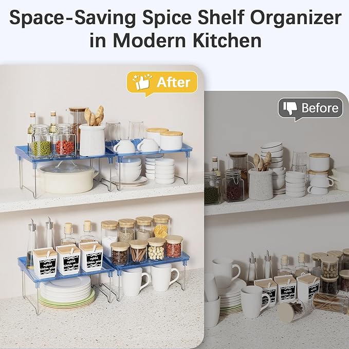 Acrylic Cabinet Organizer Shelf,4 Pcs Stackable Kitchen Counter Shelves,Spice Rack,Countertop Organizers,Clear Plastic Storage Organization for Makeup, Bathroom,Cupboard,Desk,Pantry