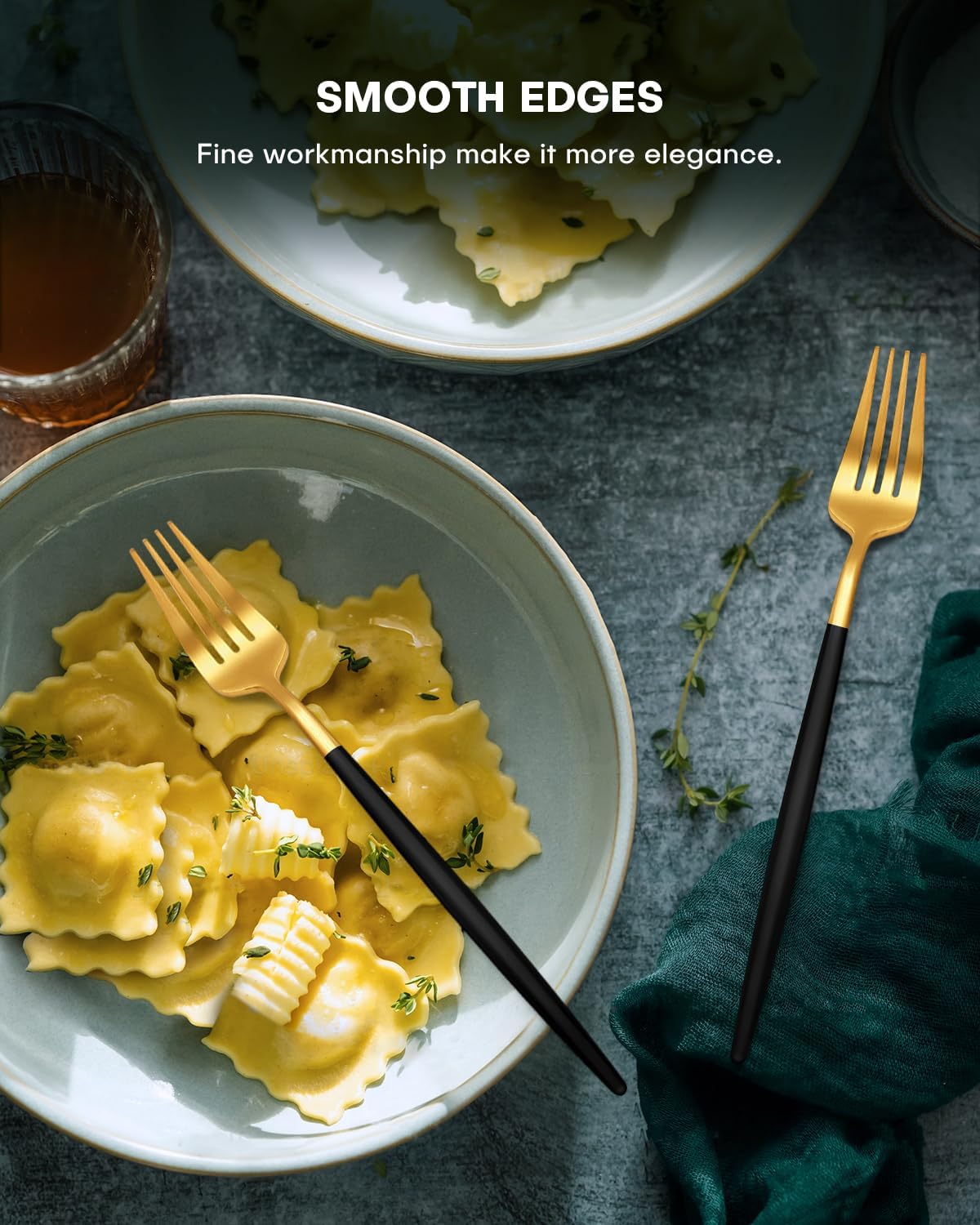 EUIRIO 60-Piece Silverware Set for 12, Stainless Steel Flatware Set Matte Black Gold, Modern Brushed Thick Cutlery Set with Spoons Forks and Knives, Utensil Set for Home Kitchen Hotel Dishwasher Safe