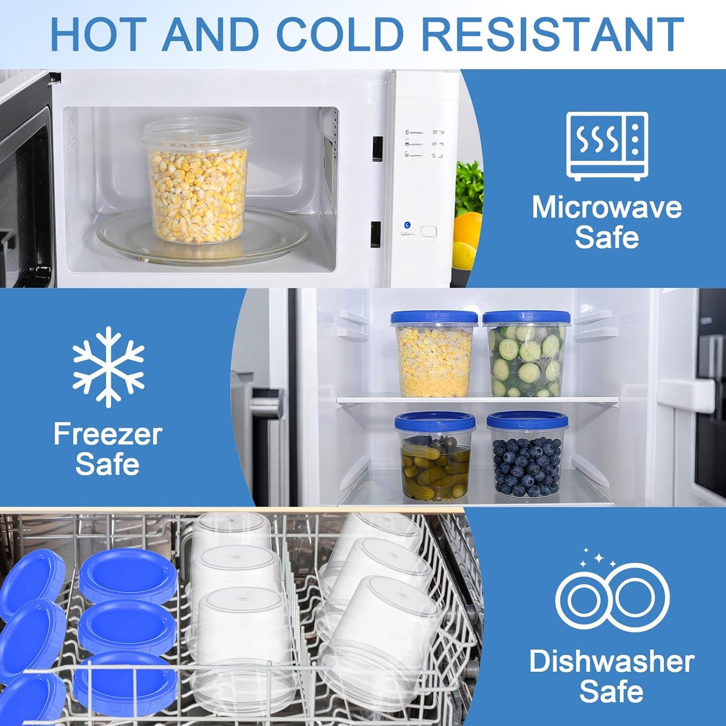 12 Pcs 32 oz Freezer Storage Containers for Soup, Plastic Containers with Screw Top Lids, Reusable Clear Food Storage Containers with Pen and Brush, Microwave & Dishwasher Safe