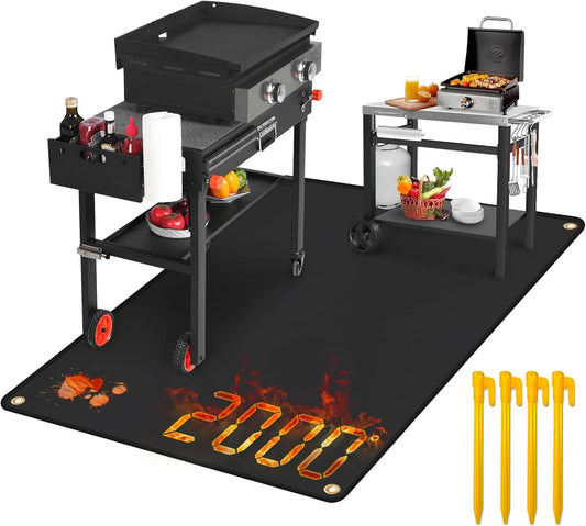 Grill Mats for Outdoor Grill, 70 X 40 Reusable Silicone Under Grill Mat, Heat Resistant BBQ Grilling Mat for Deck Protector Patio Floor Lawn (Windproof)