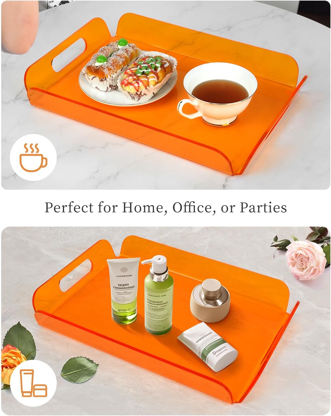 Translucent Orange Acrylic Tray 15x10.2 Inches - Stylish Serving Tray for Coffee Table, Kitchen, and Vanity - Durable and Modern Organizer