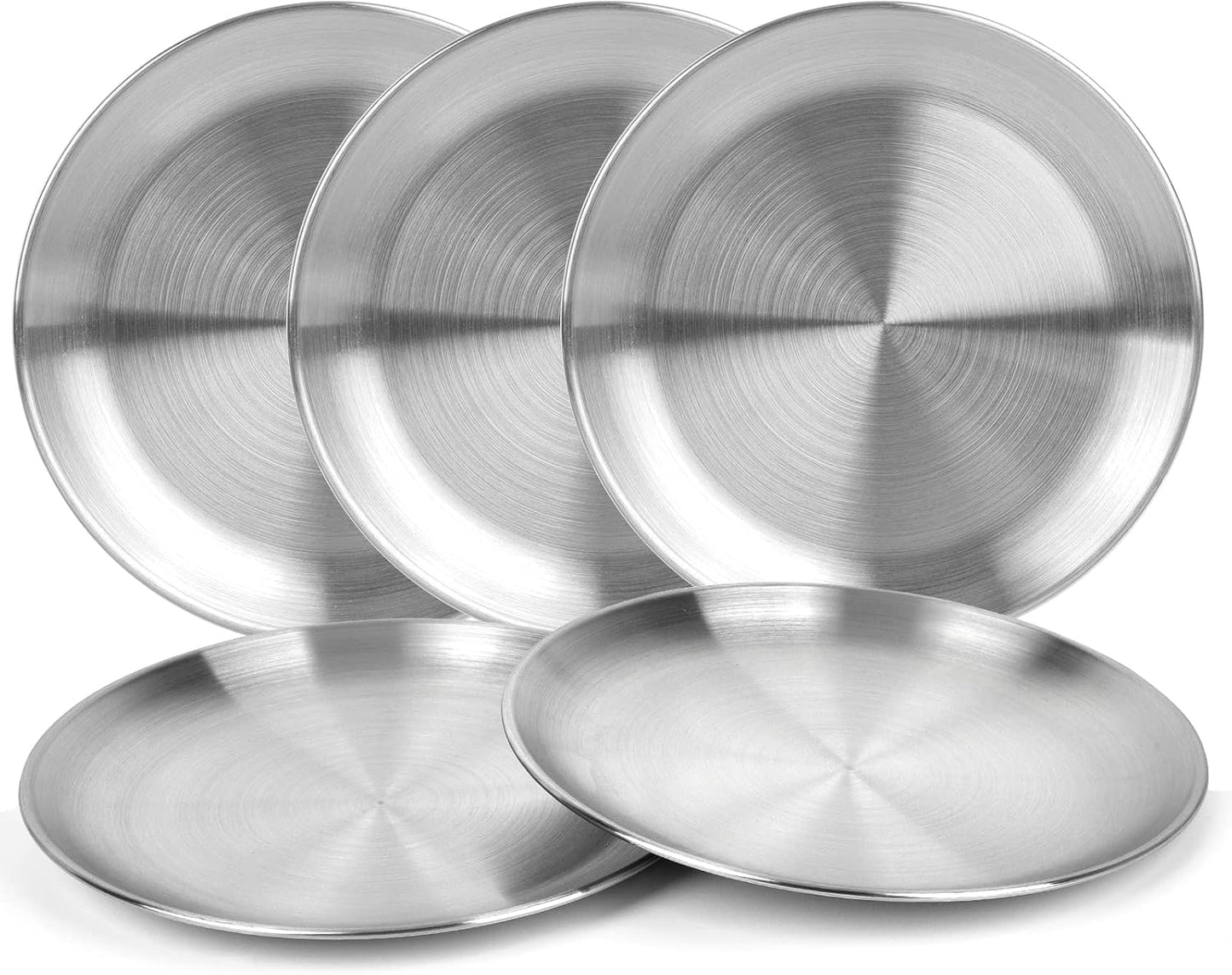 Reusable Brushed Metal Dinner Plates-Stainless Steel Round Plates,Dinner Plate Dish Heavy Duty Kitchenware Round Metal Plates | Dishwasher Safe |Use for BBQ Steak (8 Inch 5 Pack)